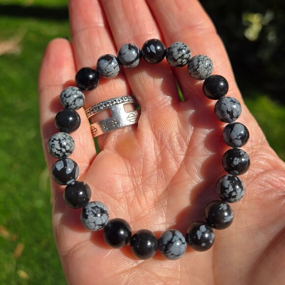 Snowflake Obsidian Gemstone Beaded Bracelet - Picture 5 of 5